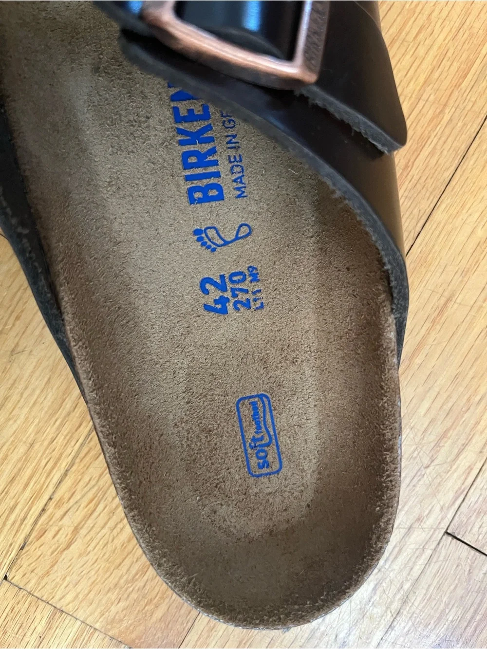 Birkenstock Brown Two-Strap Sandals with Rose-Gold Buckles M9/W11